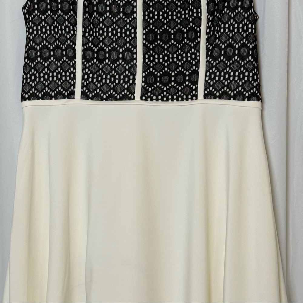 Belle Badgley Mischka Lace Bodice Fit Flare Dress Size 10 Black White - Picture 6 of 13